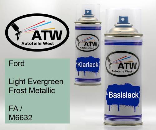 Ford, Light Evergreen Frost Metallic, FA / M6632: 400ml Sprühdose + 400ml Klarlack - Set, von ATW Autoteile West.